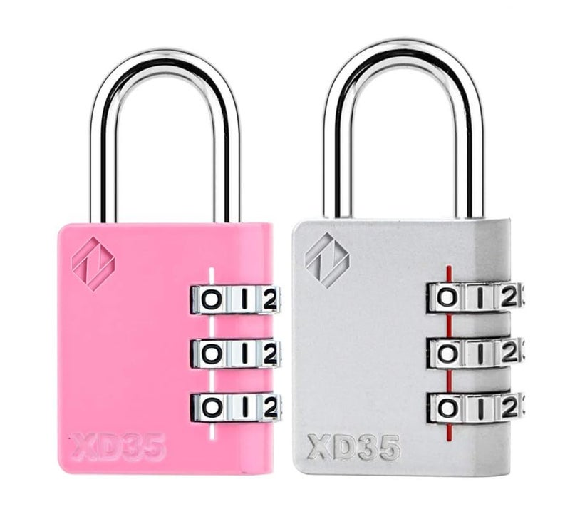 Zarker XD35 Combination Lock, 3-Digit Padlock for School Gym Sports LockerLock, Fence, Toolbox, Case, Hasp Storage (2-Pack, Pink, Gray) - Image 1